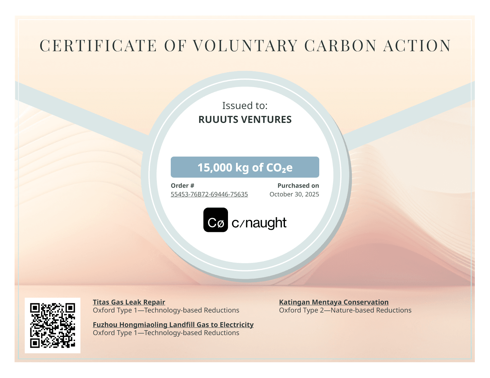 Certificate of Voluntary Carbon Action - Order UE7kriDgV5