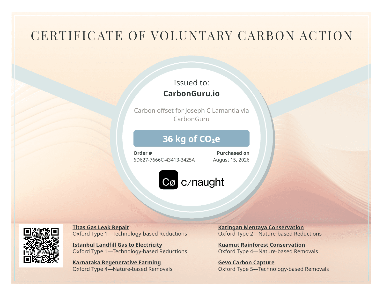 Certificate of Voluntary Carbon Action - Order mbwflCA3BZ